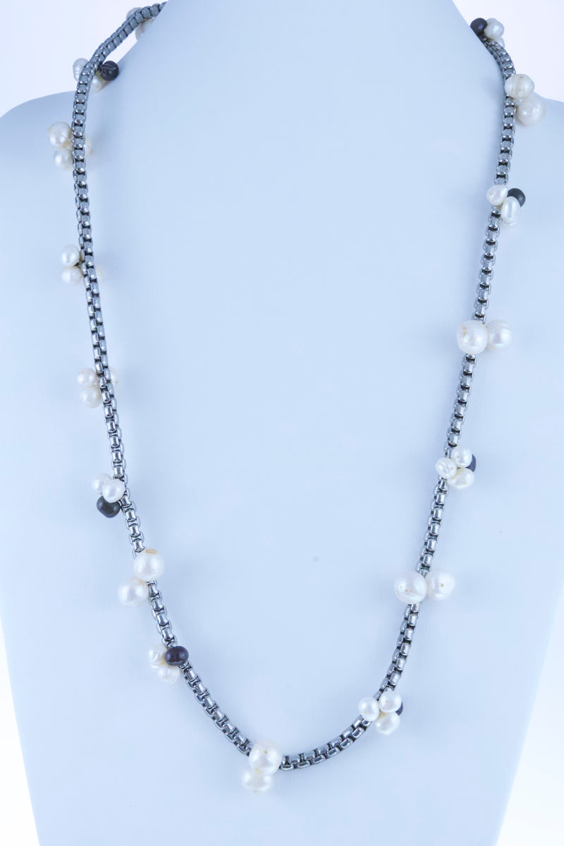 white-fresh-water-pearl-with-silver-layered-chain-necklace-2
