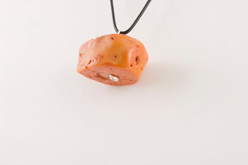 Natural Raw Coral Pendant with Leather Cord Necklace