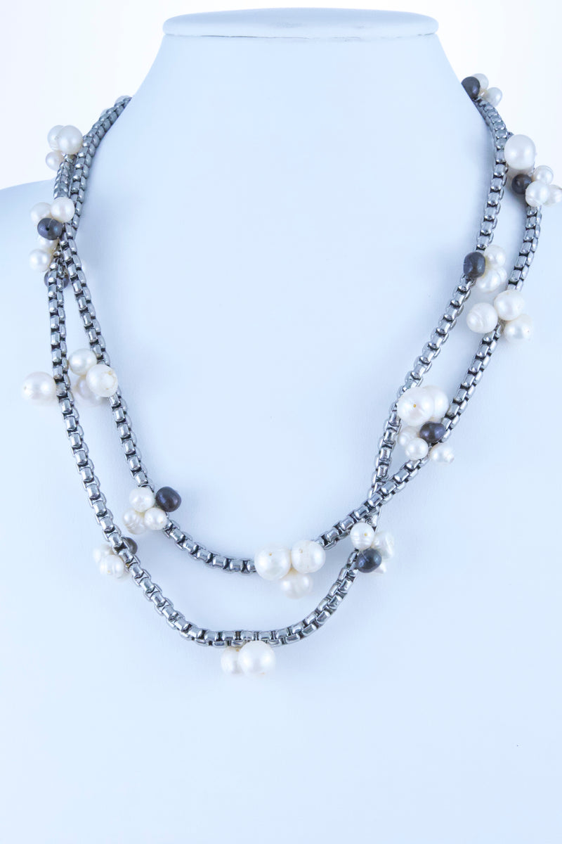 white-fresh-water-pearl-with-silver-layered-chain-necklace-2