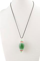 Venetian Green Chevron Bead With Leather Cord Necklace