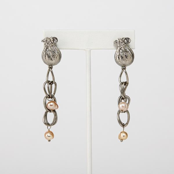 peach-fresh-water-pearls-silver-layered-chain-necklace-set