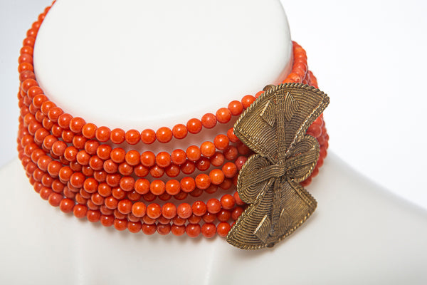 CORAL & BRONZE CHOKER  SET