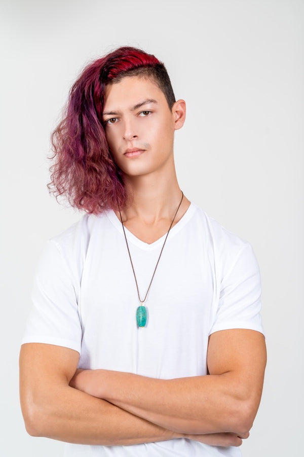 Turquoise Bead Pendant with Leather Cord Necklace