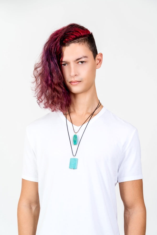 Turquoise Bead Pendant with Leather Cord Necklace