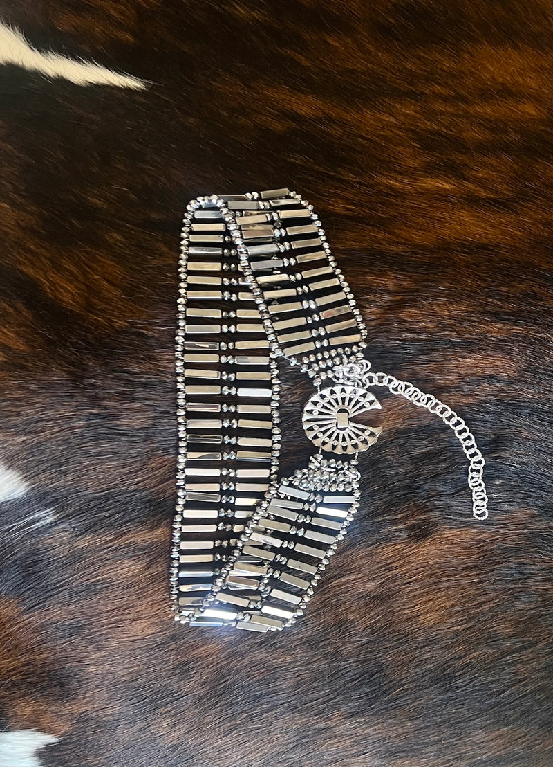 SILVER CRYSTAL BEAD BELT