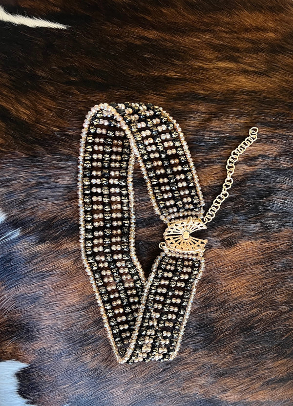 BLACK AND GOLD CRYSTAL BELT