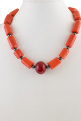 coral-hematite-amber-necklace-set