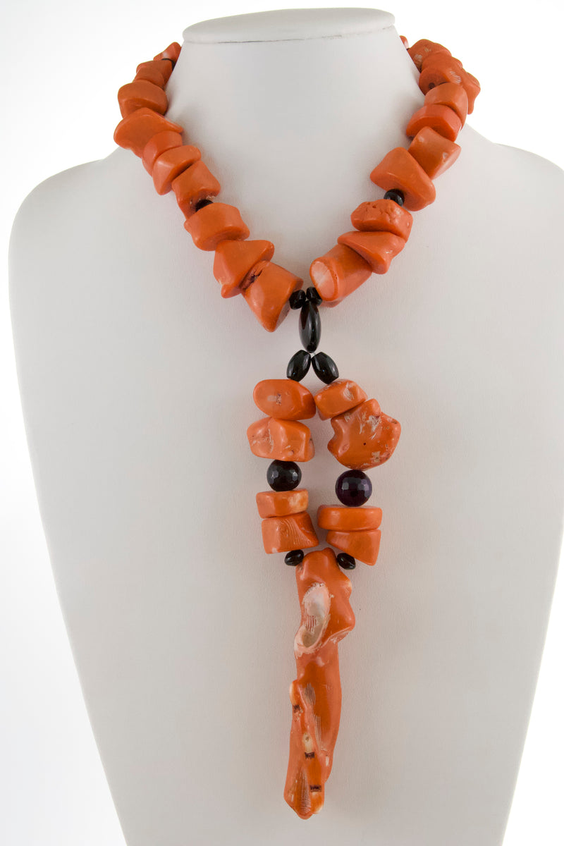 raw-coral-beads-with-agate-onyx-necklace
