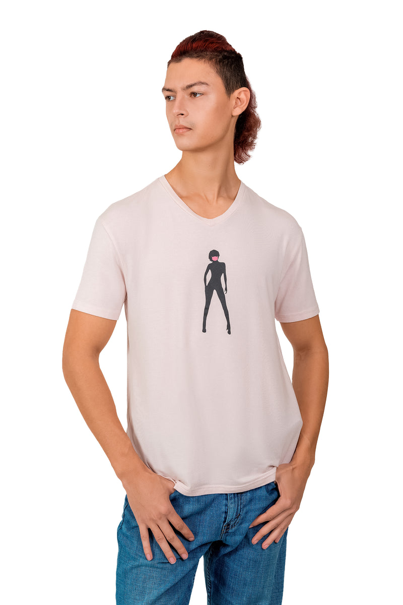 Men V-Neck T-Shirt Soft Pink