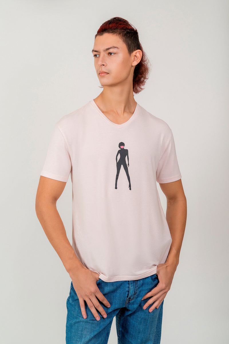 Men V-Neck T-Shirt Soft Pink