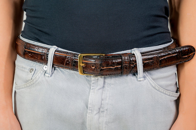 Genuine Alligator Leather Belt - Brown