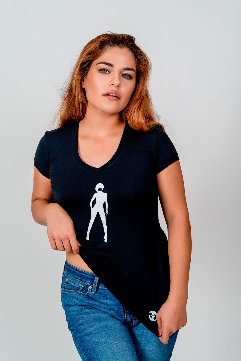 Women V-Neck T-Shirt Black